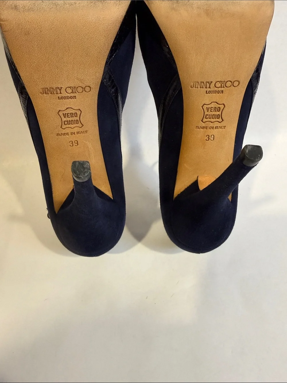 Jimmy Choo Navy Suede and Snake Pointed-Toe Ankle Strap Heels EU 39 US 9